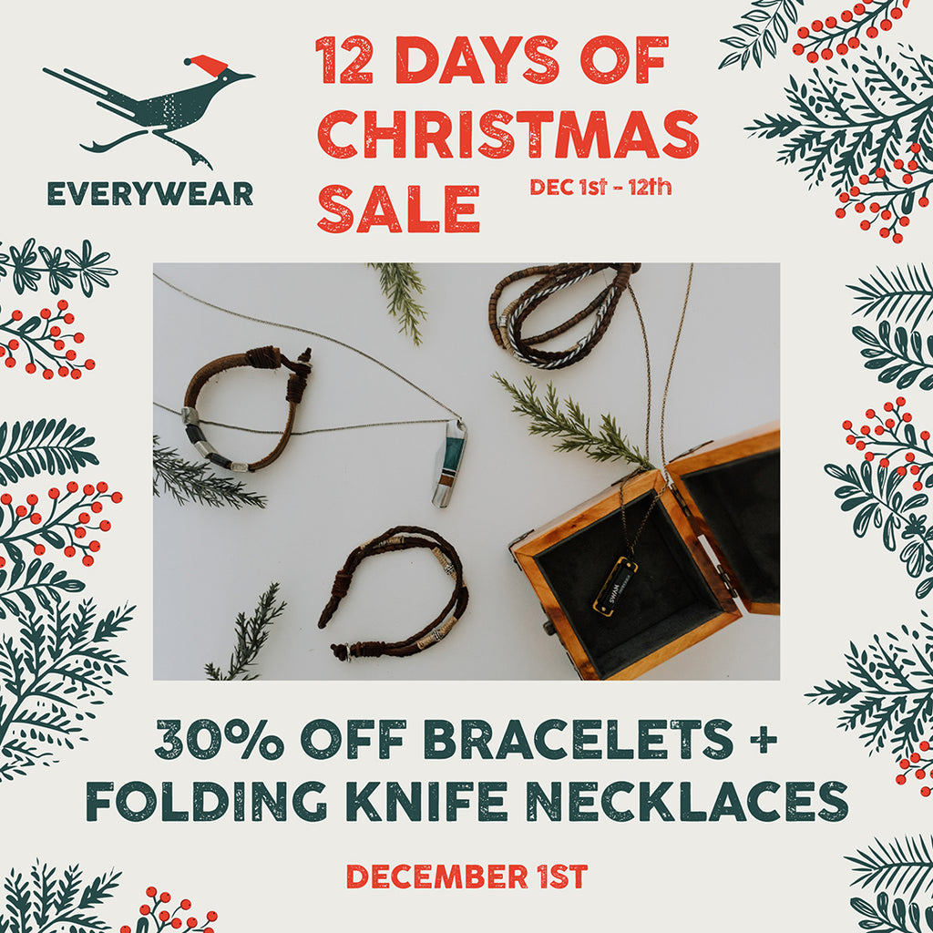 12 Days of Christmas Sale Starts December 1st - Take 30% Off Bracelets and Folding Knife Necklaces