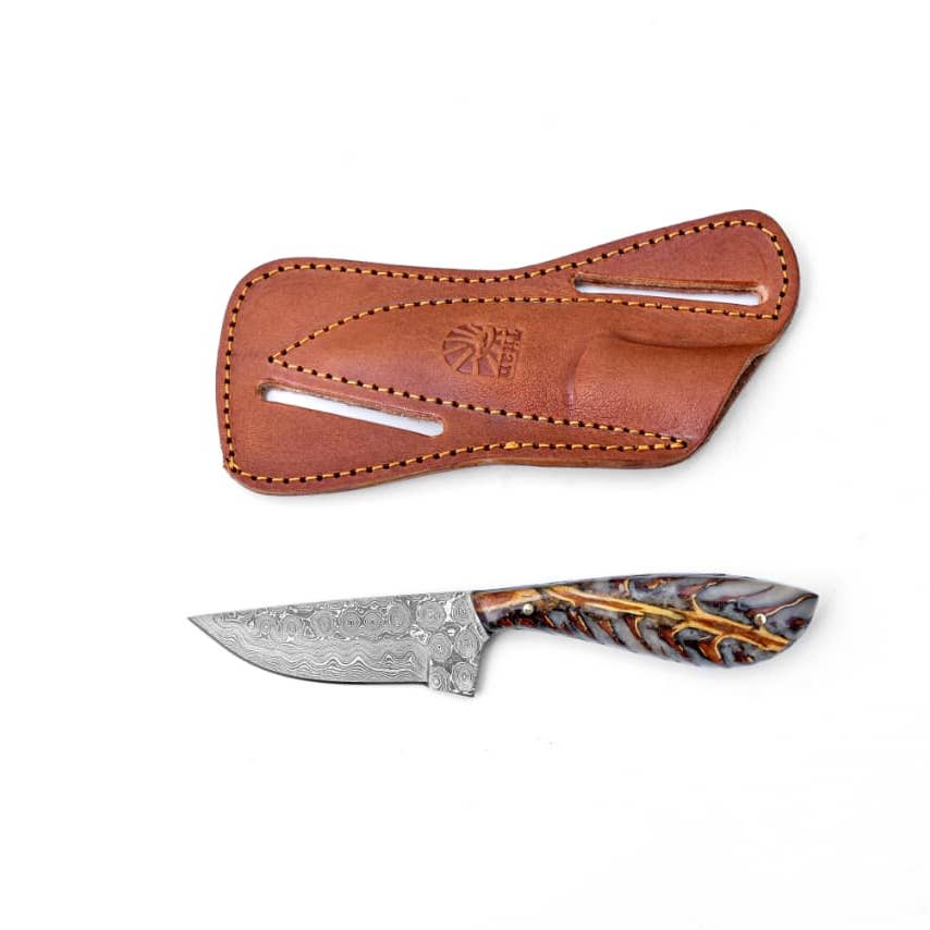 Pine Cone Handle Damascus Skinner Knife