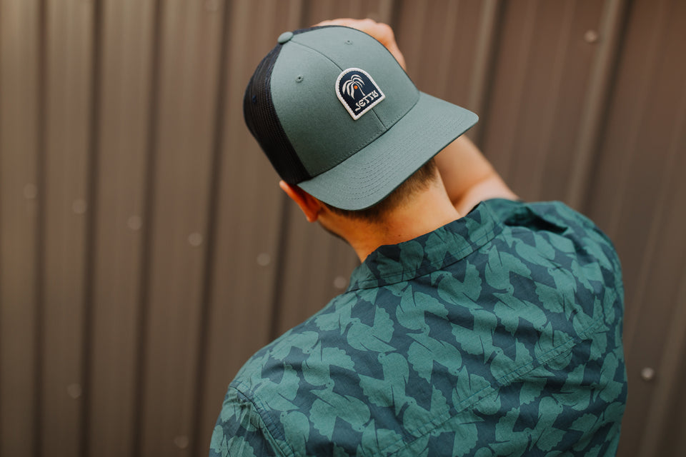 Spring 2024 Lookbook Photo - Toad & Co Fletch Short Sleeve Shirt with Jetty Brand Trucker Hat