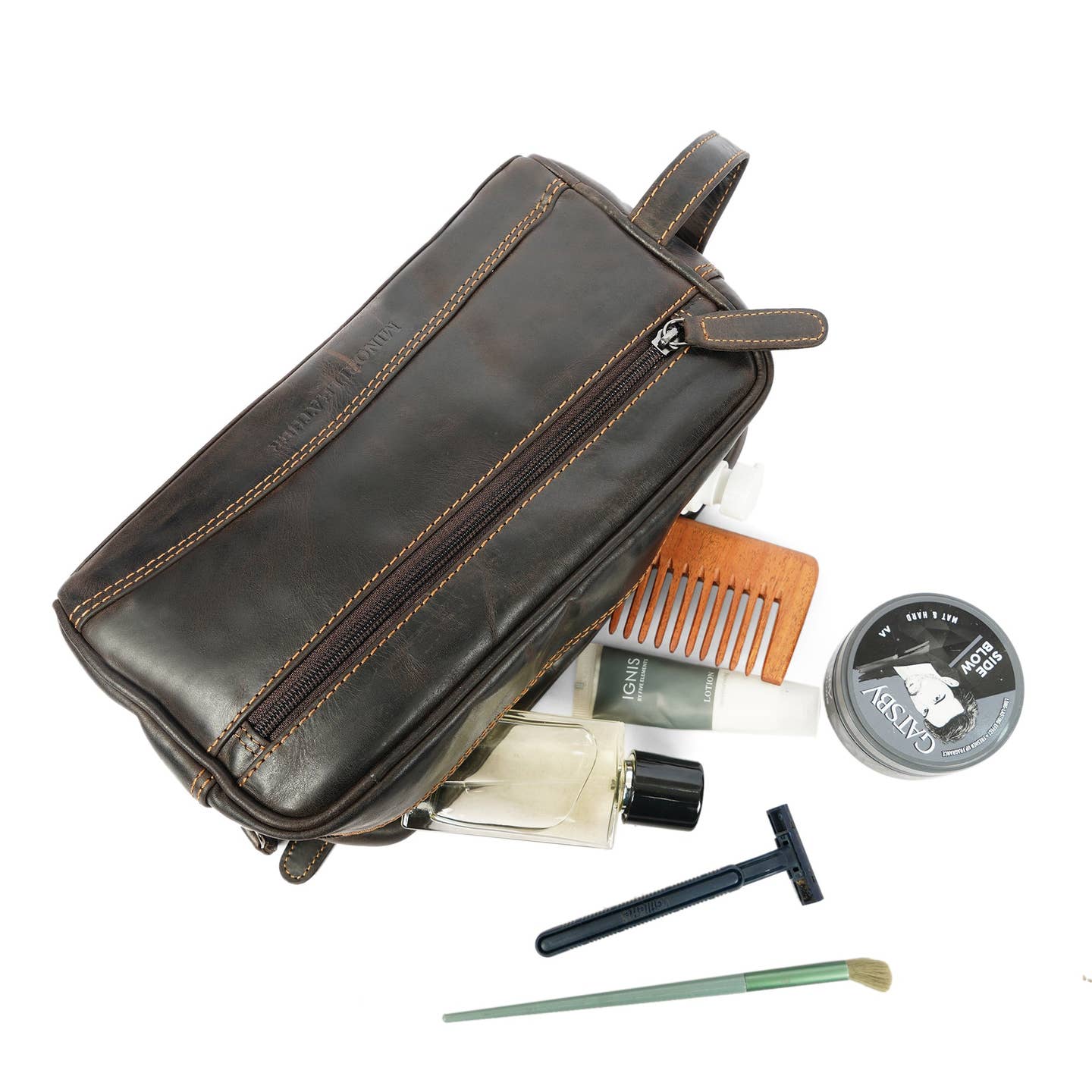 Premium Leather Toiletry Bag  – Montana Brown