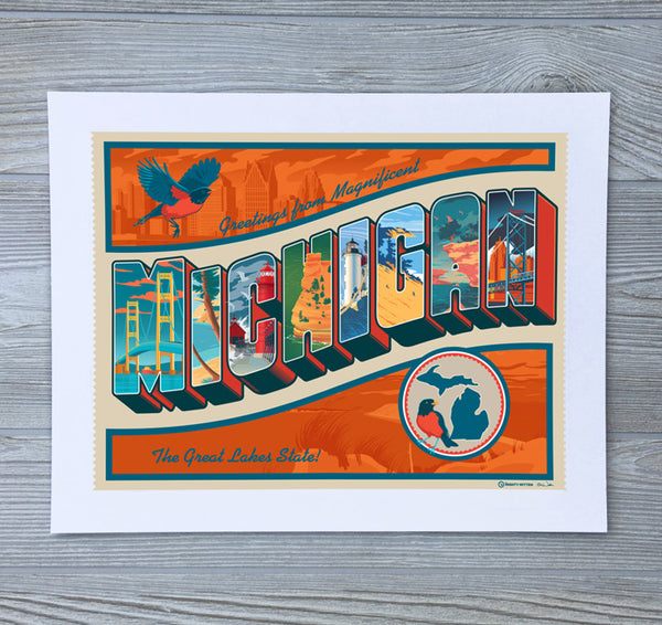 The Mighty Mitten Greeting From Michigan Art Print From Everywearonline.com