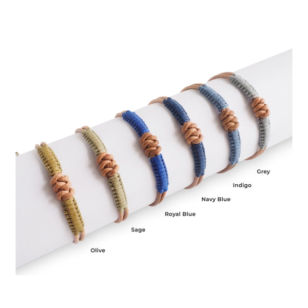 Colors available of the Makarla leather knot bracelet