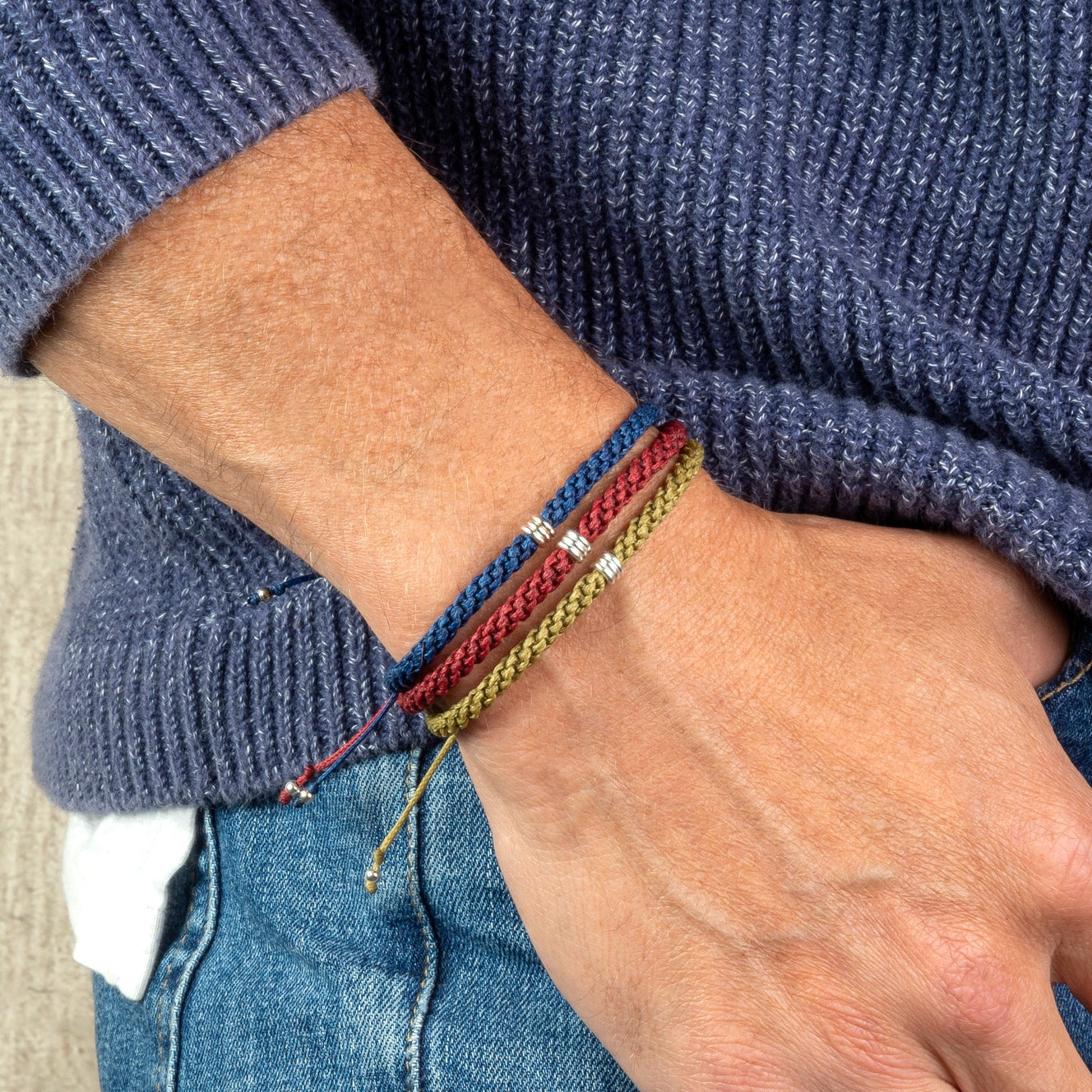 Braided Rope and Silver Bracelet