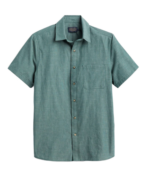 Pendleton Colfax Cotton Dobby Shirt in Hunter Green From Everywearonline.com