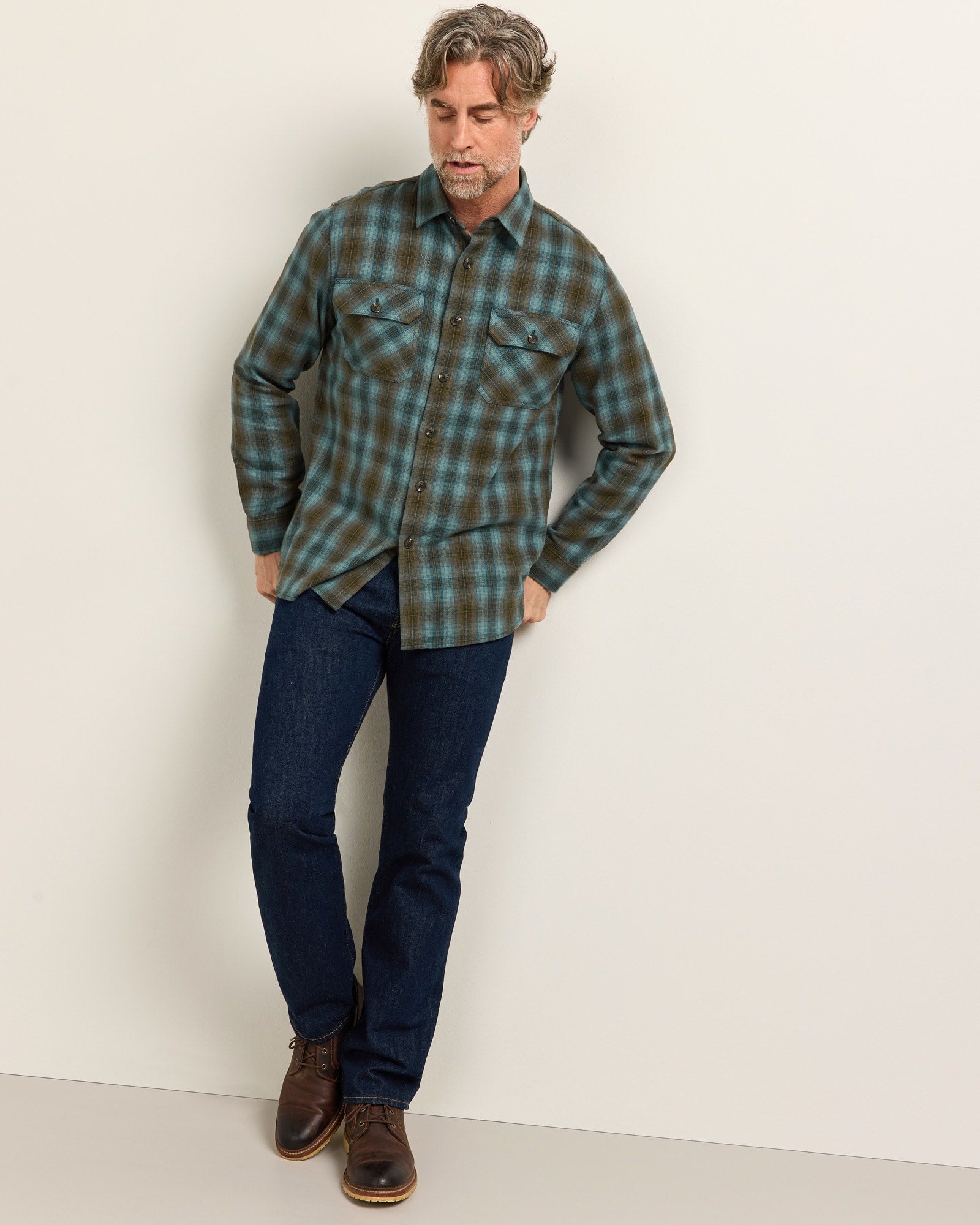 Plaid Burnside Cotton Flannel - Sea Blue Muli Plaid