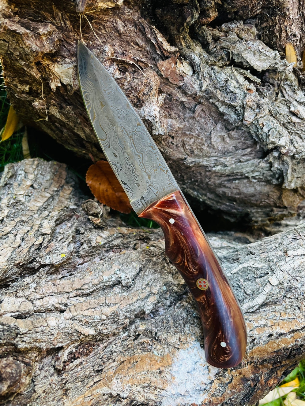 Hand Forged, Damascus Knife With Acrylic Handle