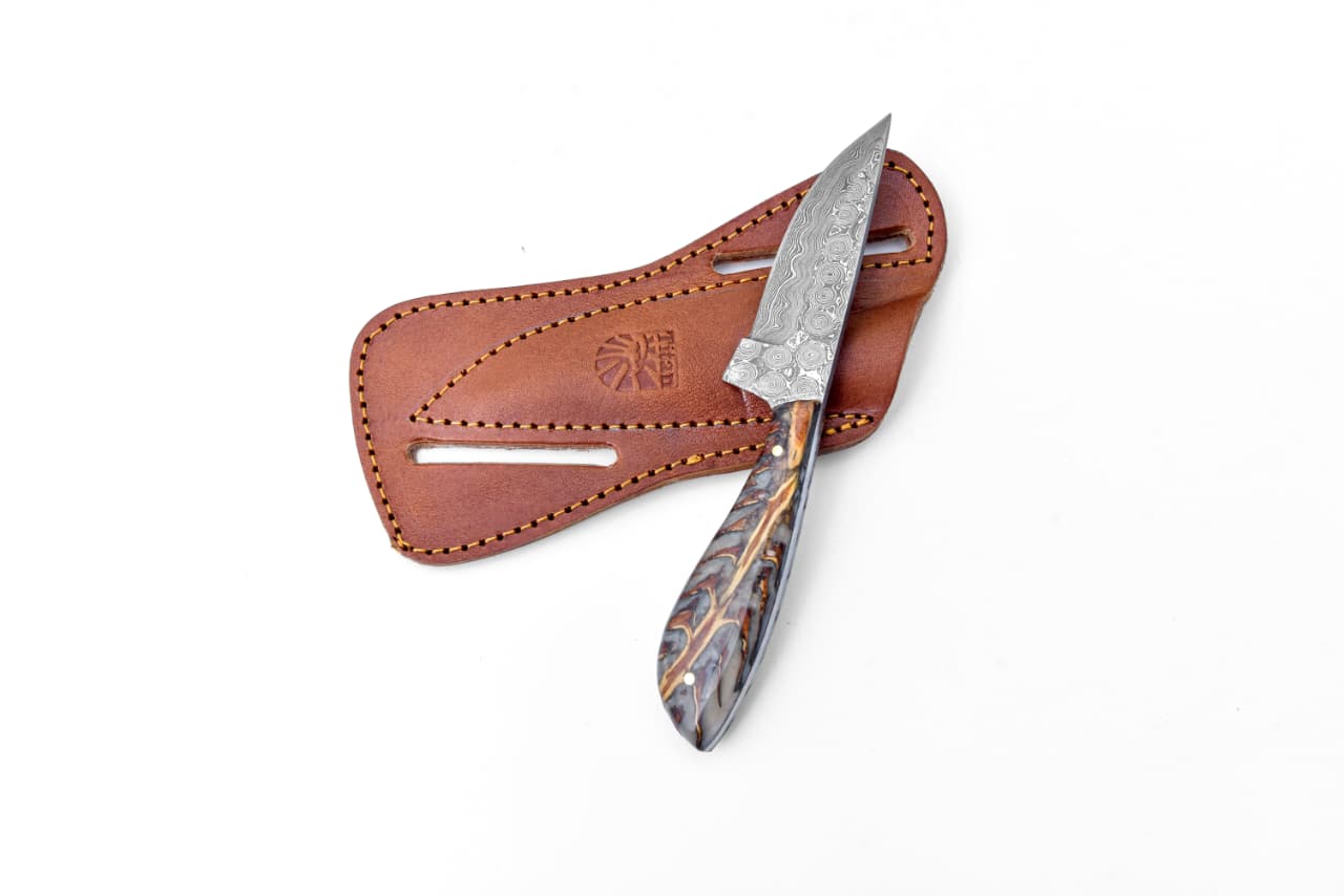 Pine Cone Handle Damascus Steel Skinner Knife