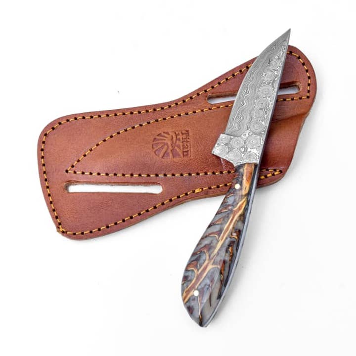 Pine Cone Handle Damascus Skinner Knife