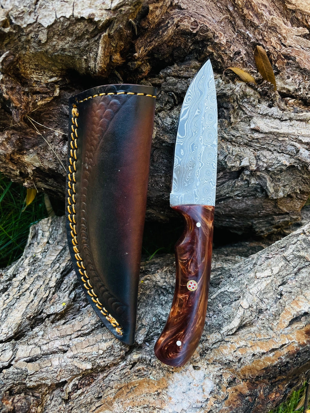 Hand Forged, Damascus Knife With Acrylic Handle