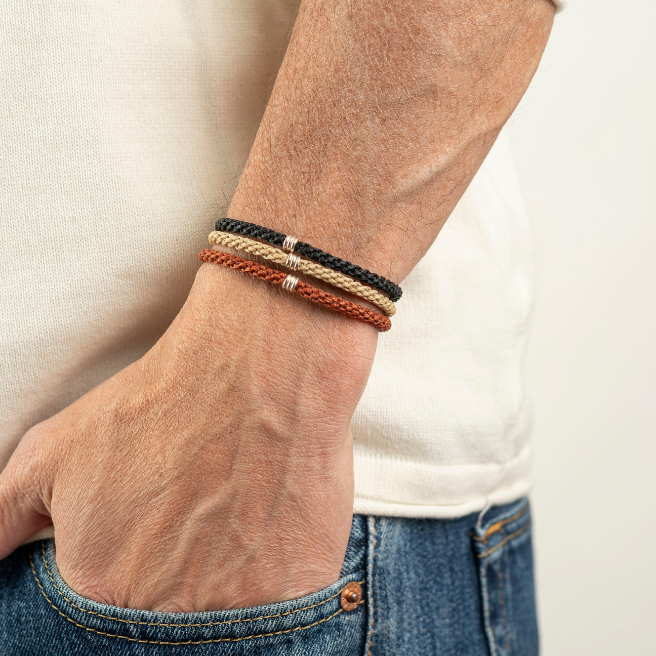 Braided Rope and Silver Bracelet
