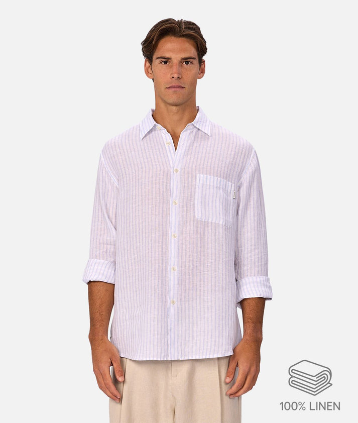 The Baptise Long Sleeve Shirt - White / Light Blue