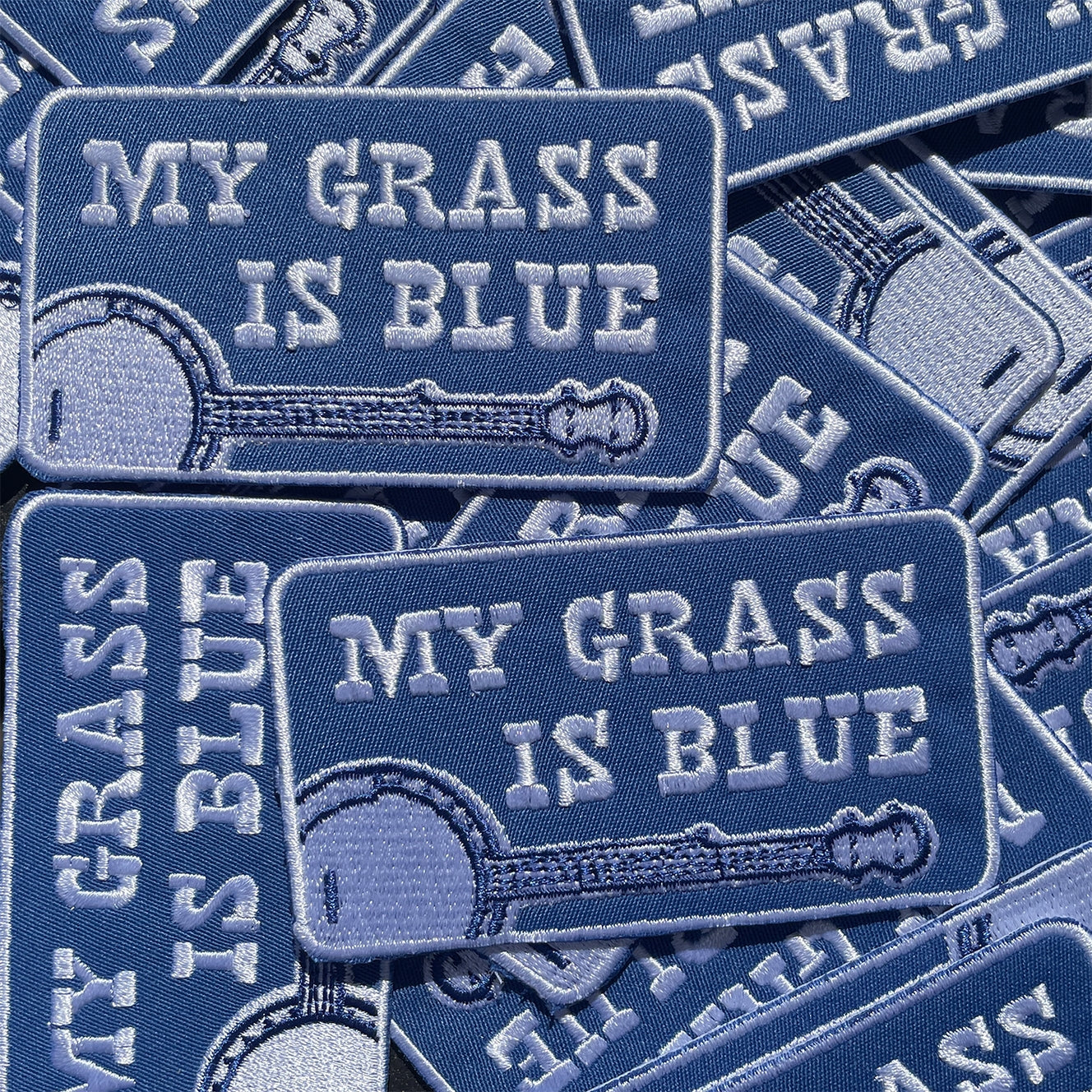 "My Grass Is Blue" Embroidered Banjo Bluegrass Iron-On Patch