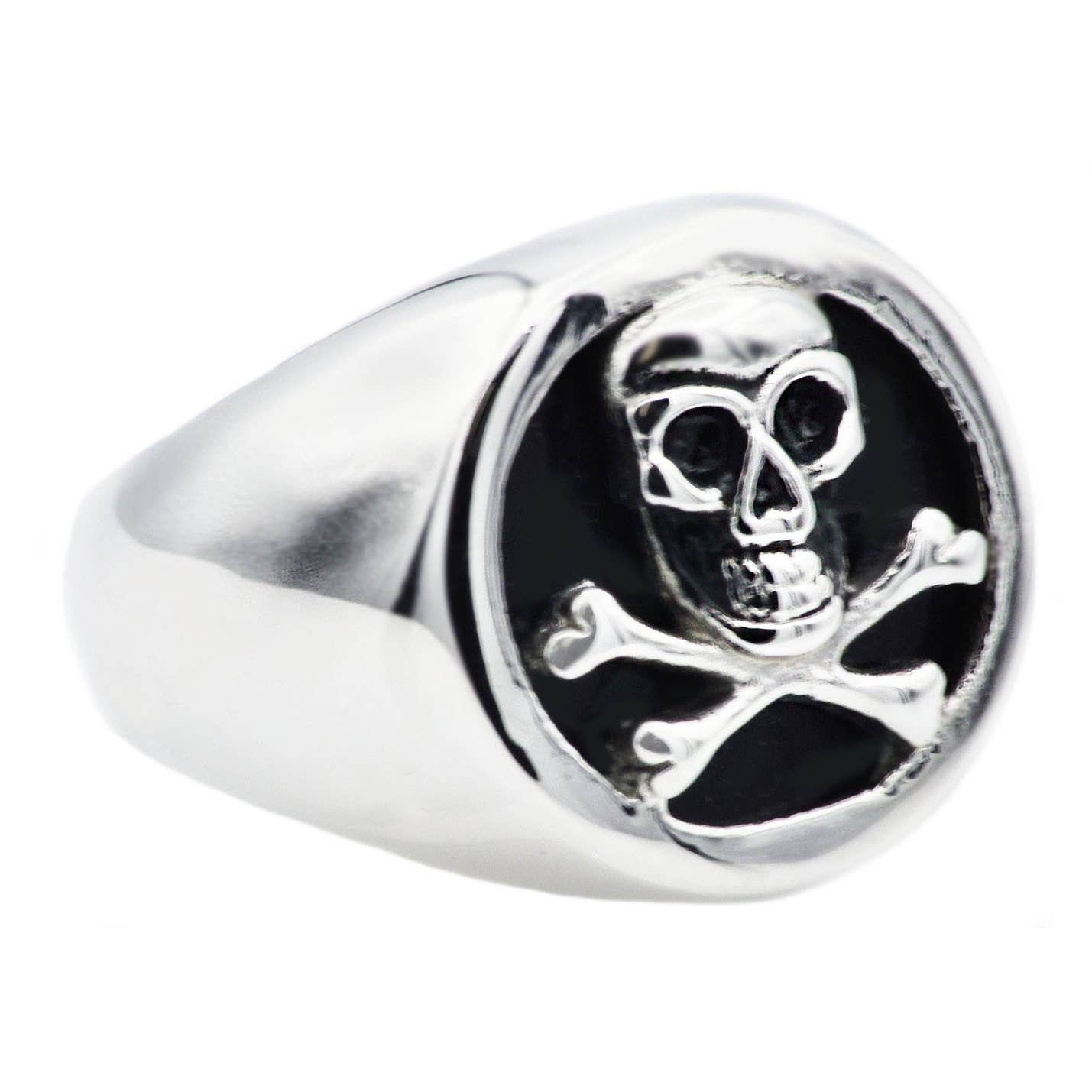 Onyx and Stainless Steel Skull Ring
