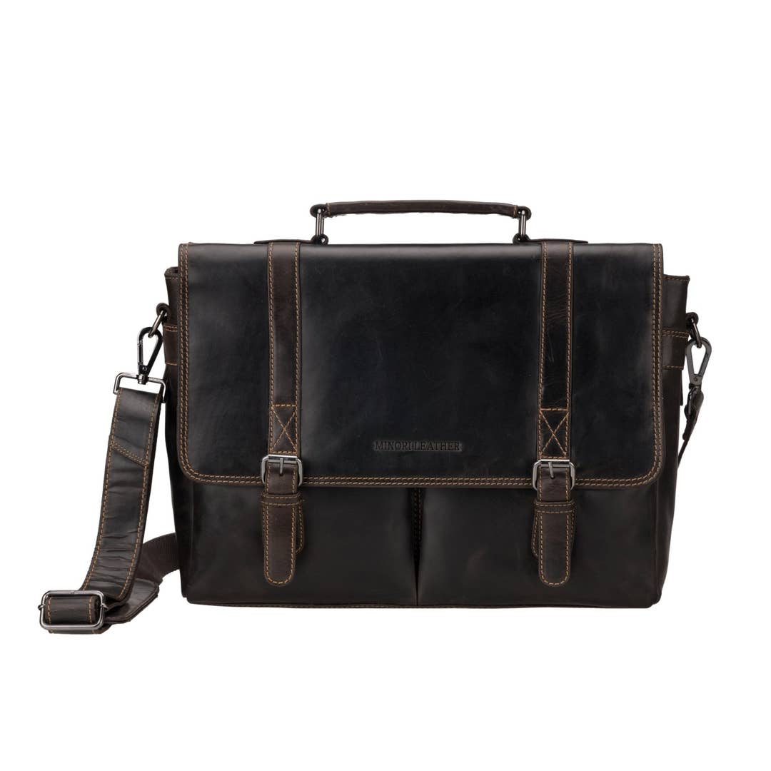 Boston Leather Briefcase Bag 16" - Brown
