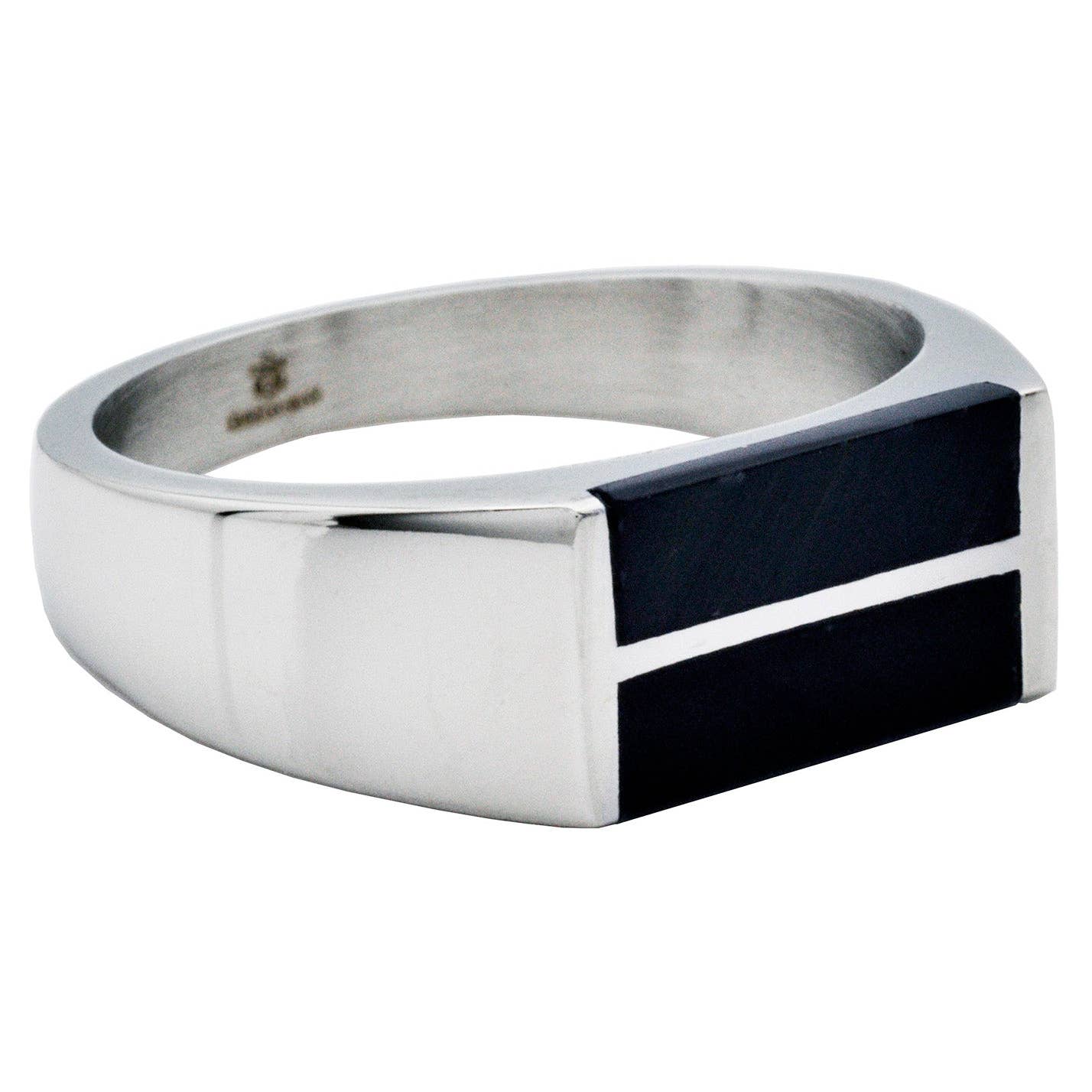 Stainless Steel Bar Signet Ring with Blue Tiger Eye