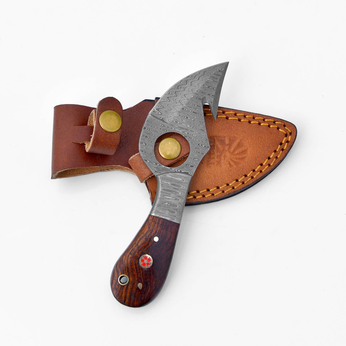 Hand Forged Damascus Steel Skinner Knife with Gut Hook