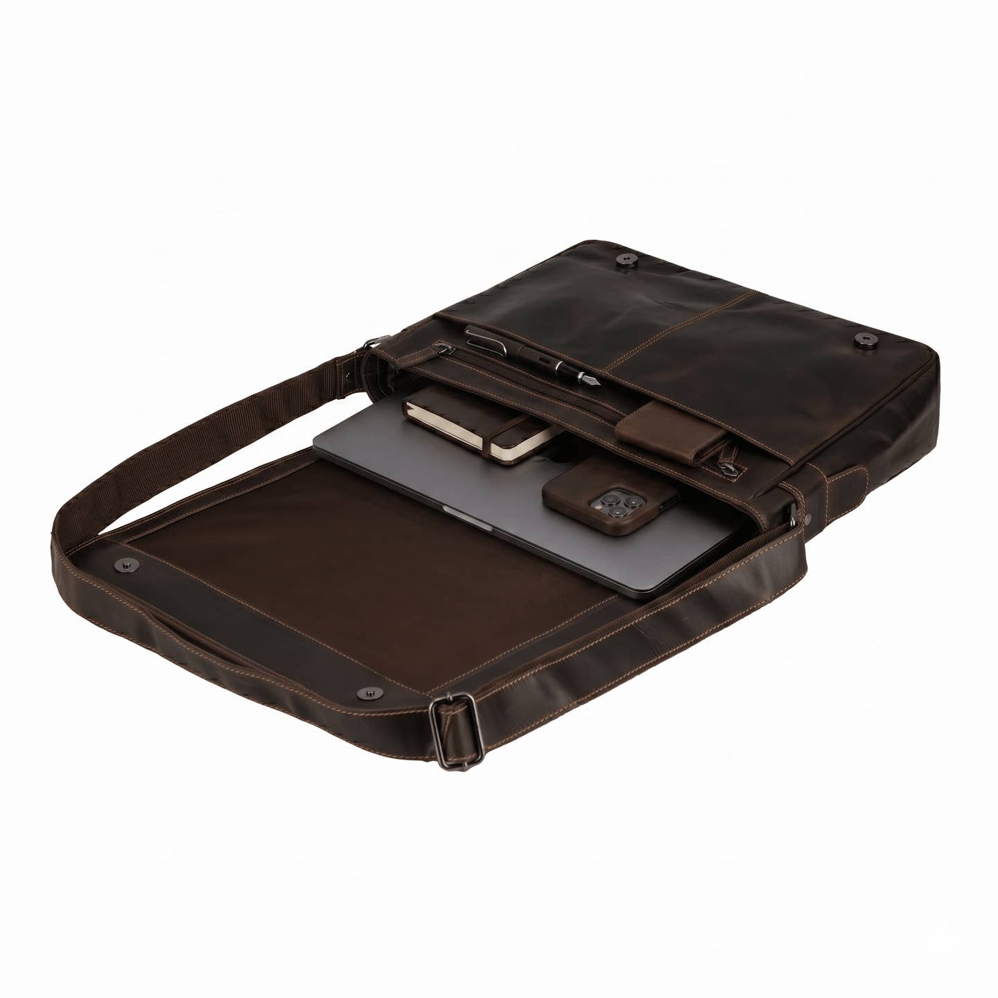 William Full-Grain Leather Messenger Bag - Chestnut