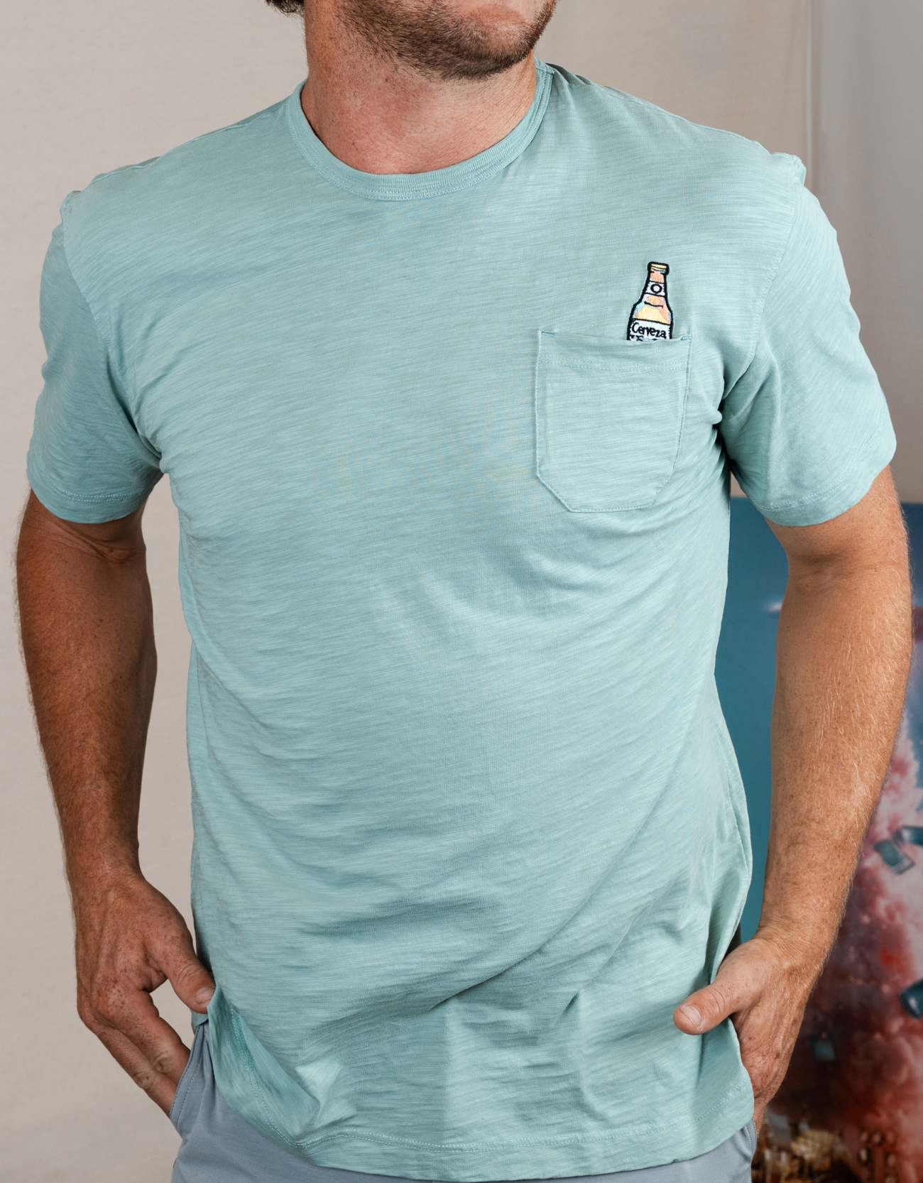 "Cerveza For My Face" Pima Pocket Tee