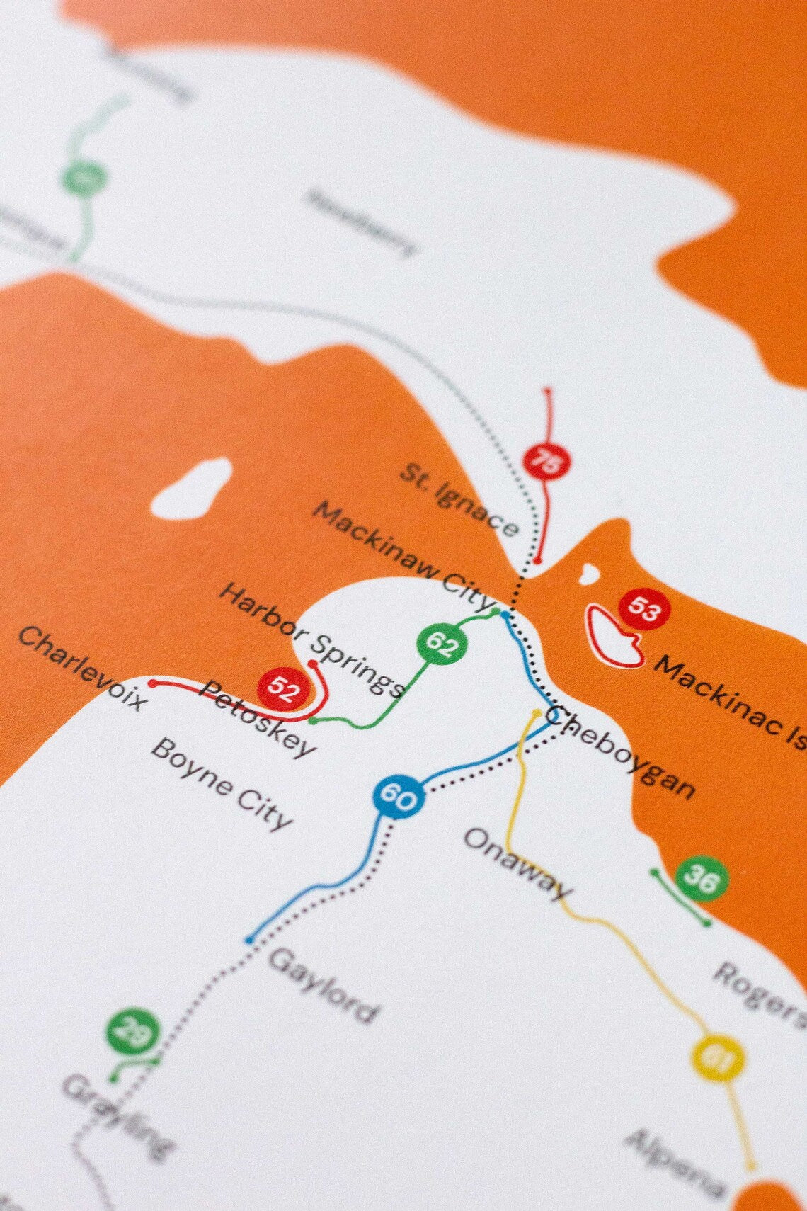 Michigan Bike Trails Map Poster 16x20