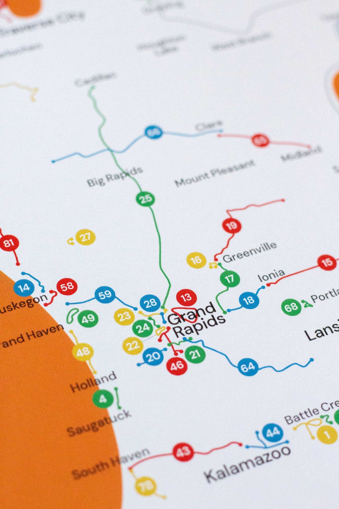 Michigan Bike Trails Map Poster 16x20