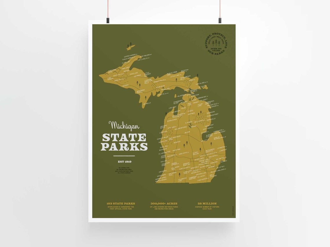 Michigan State Parks Map Art Print 9x12