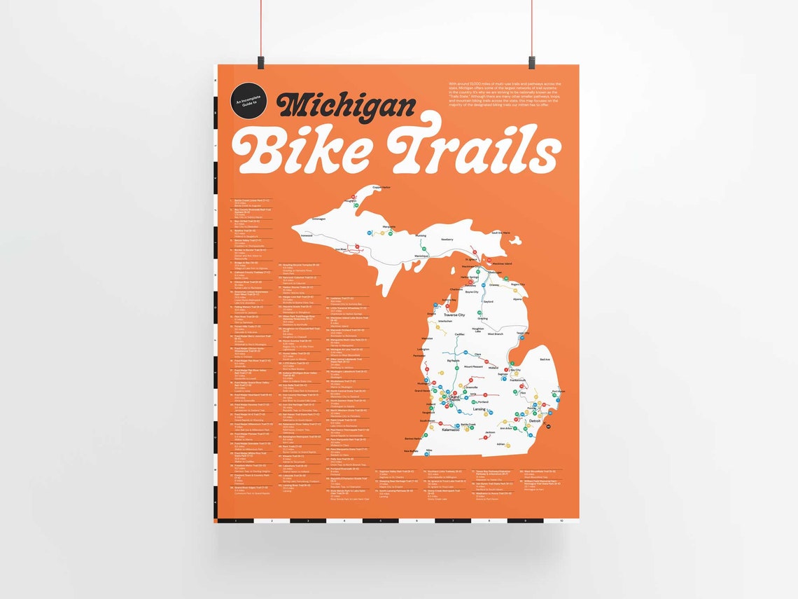 Michigan Bike Trails Map Poster 16x20