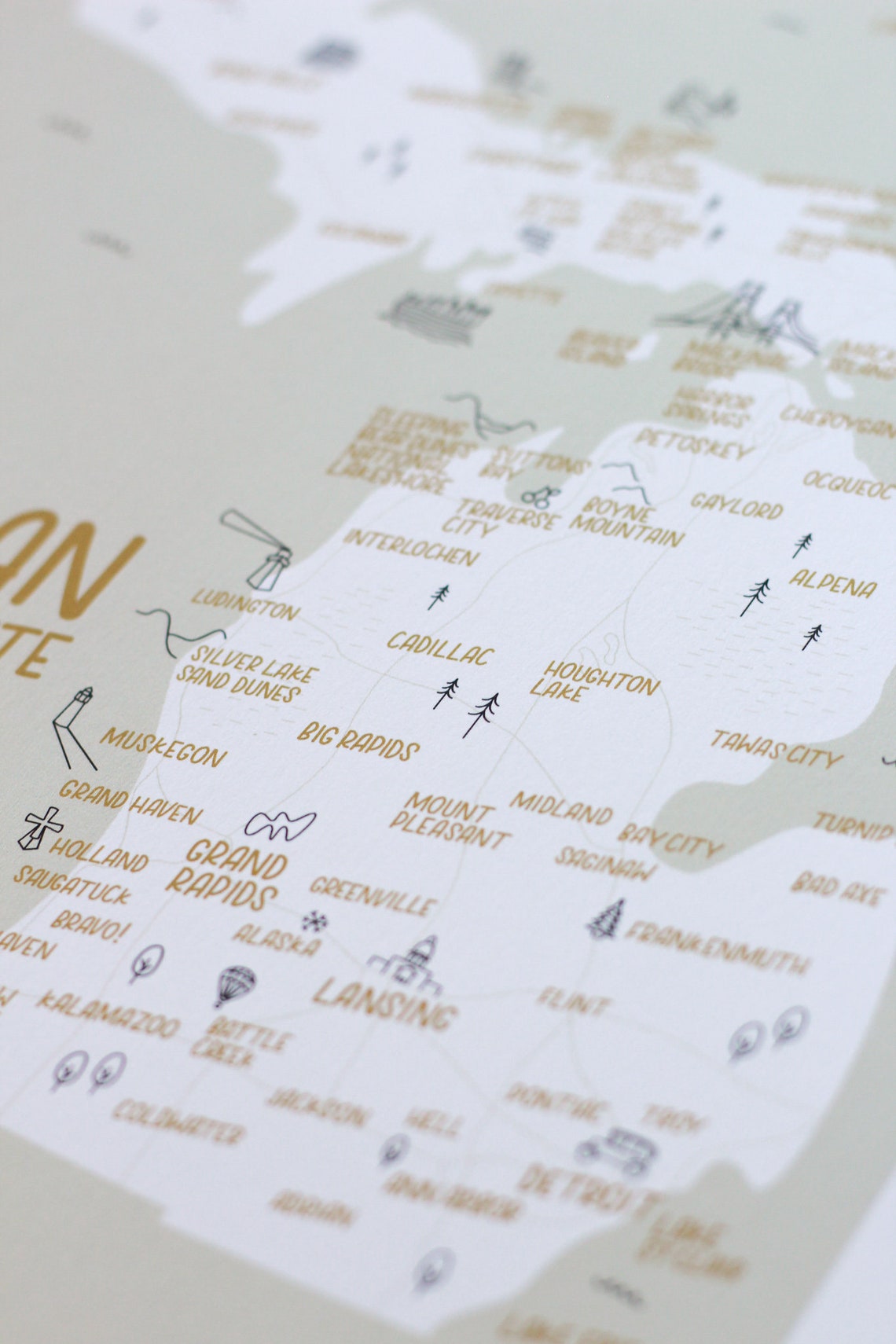Michigan Map Illustrated Art Print 9x12