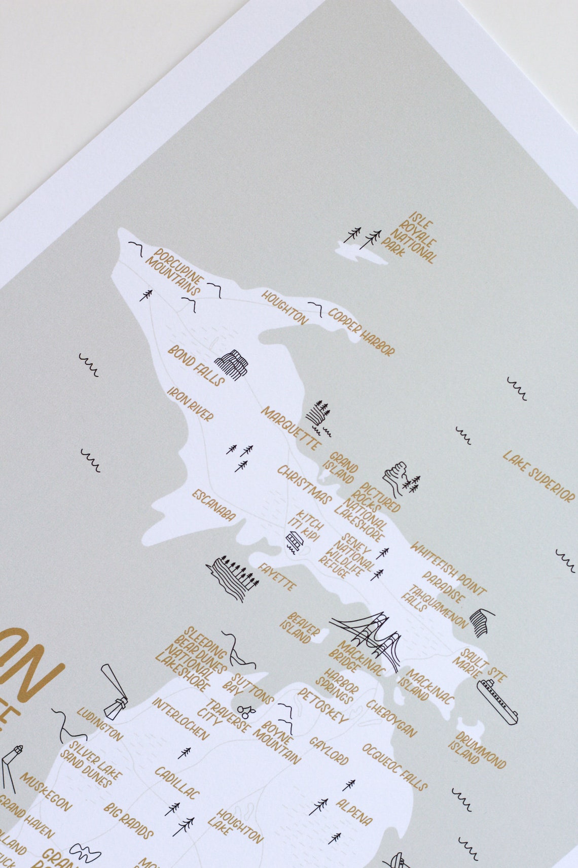Michigan Map Illustrated Art Print 9x12