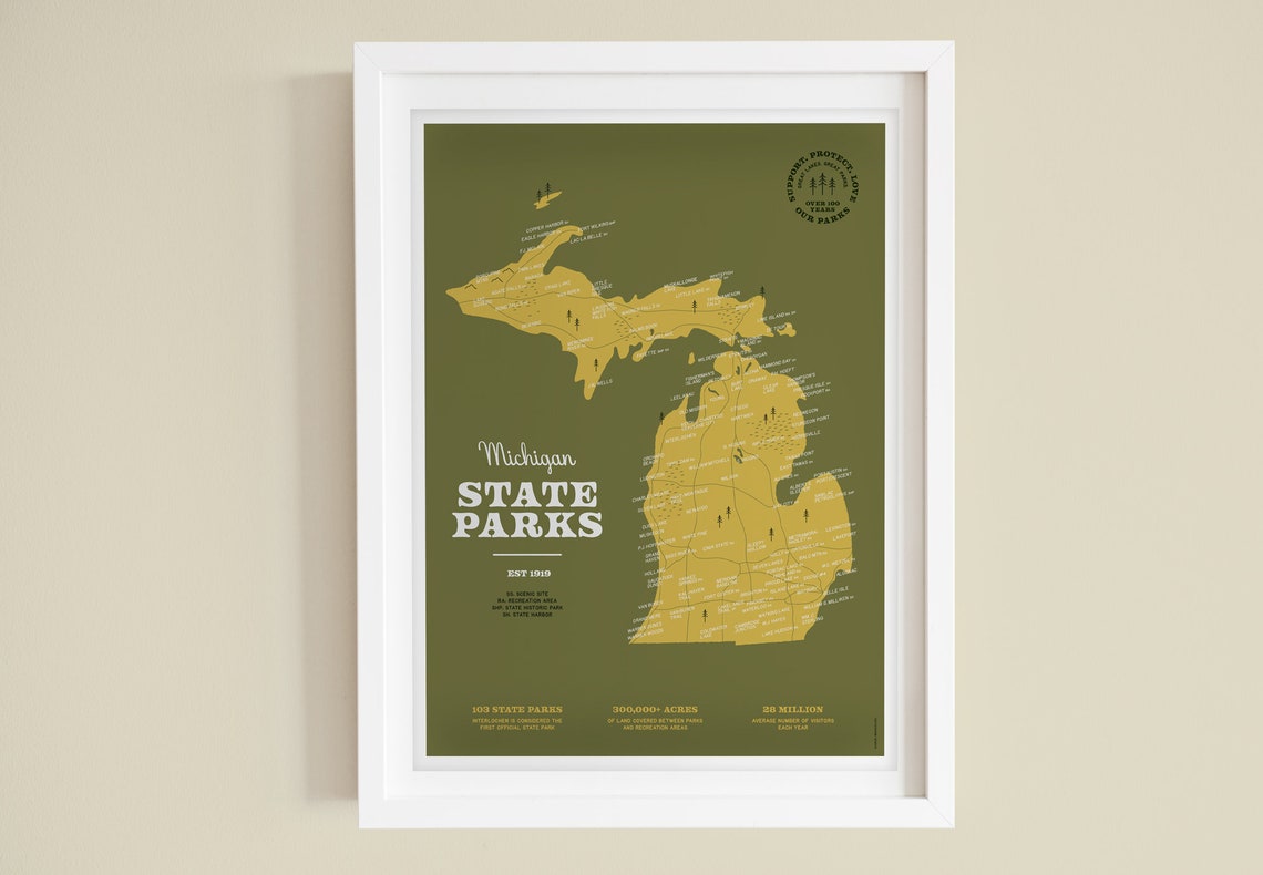 Michigan State Parks Map Art Print 9x12