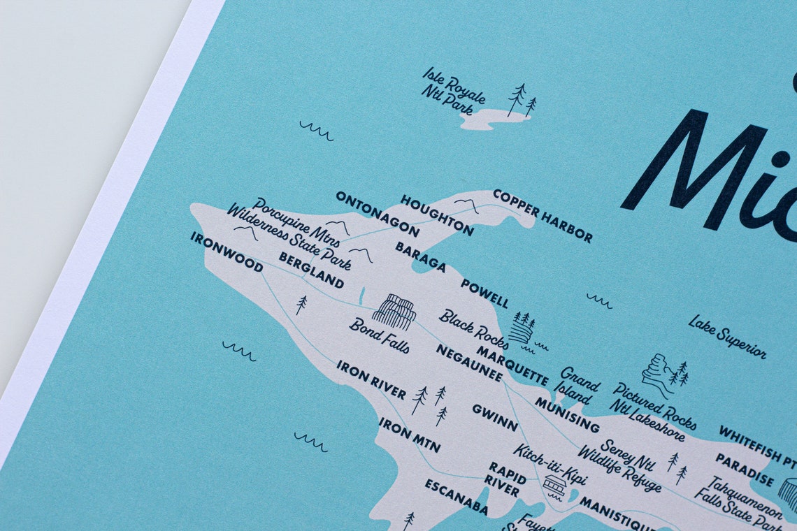Explore Michigan Map Illustrated Art Print 9x12