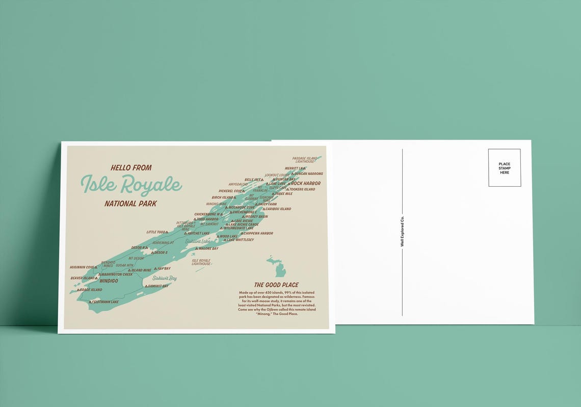 Isle Royale National Park Postcard Map 5x7