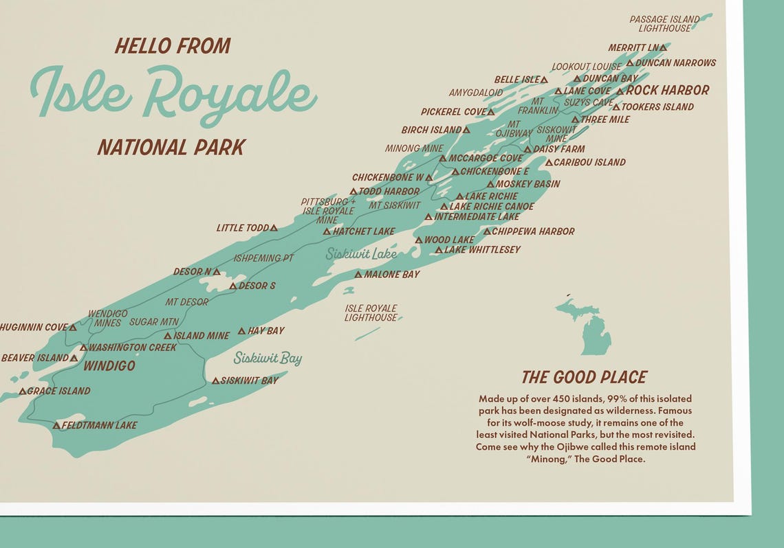 Isle Royale National Park Postcard Map 5x7