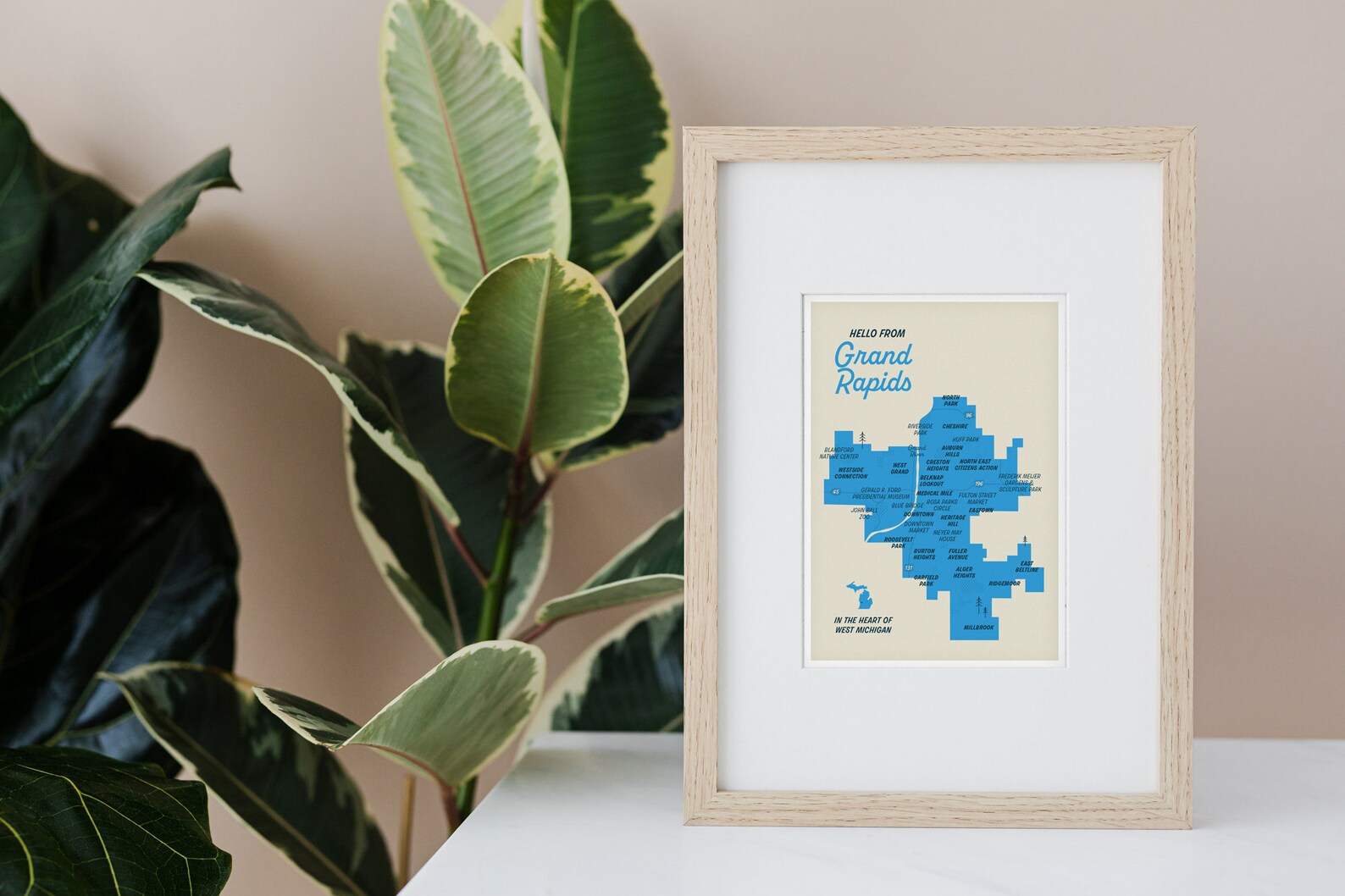 Grand Rapids Michigan Map Postcard 5x7