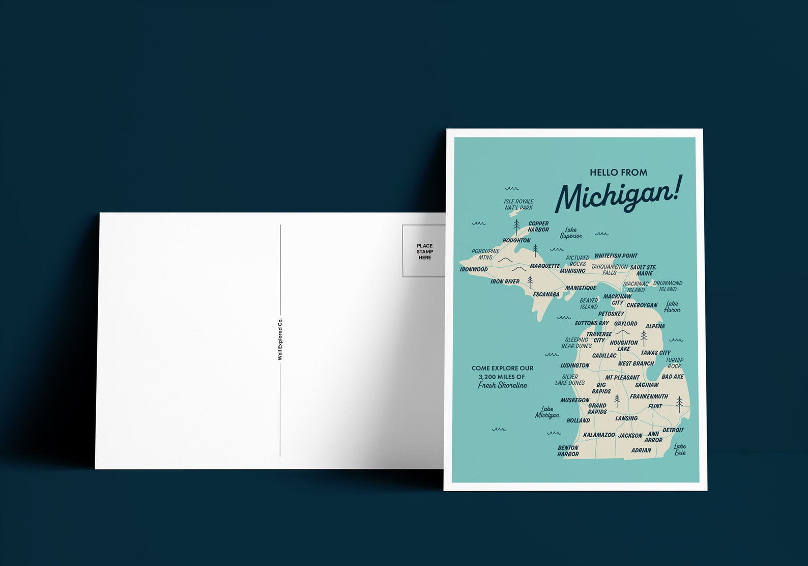 Michigan Map Postcard Print 5x7
