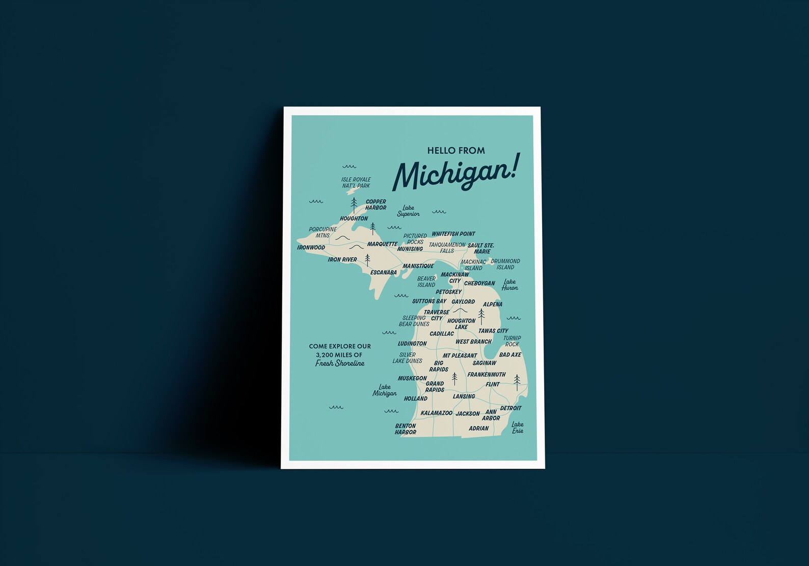 Michigan Map Postcard Print 5x7