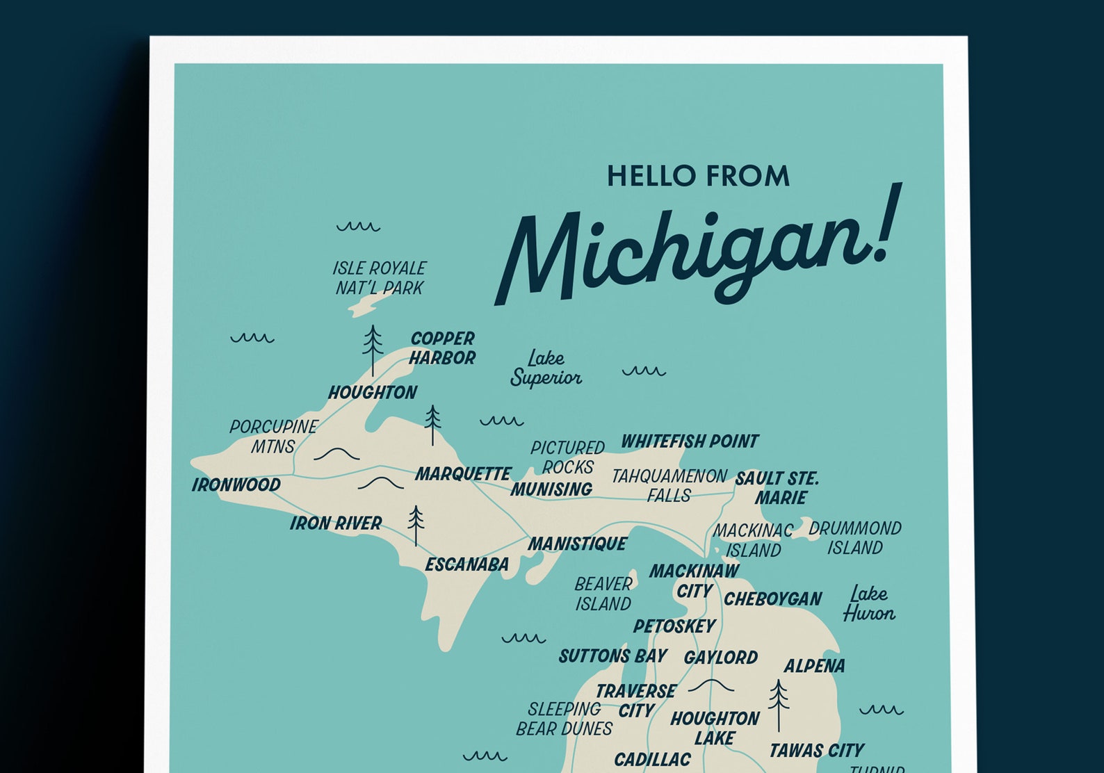 Michigan Map Postcard Print 5x7