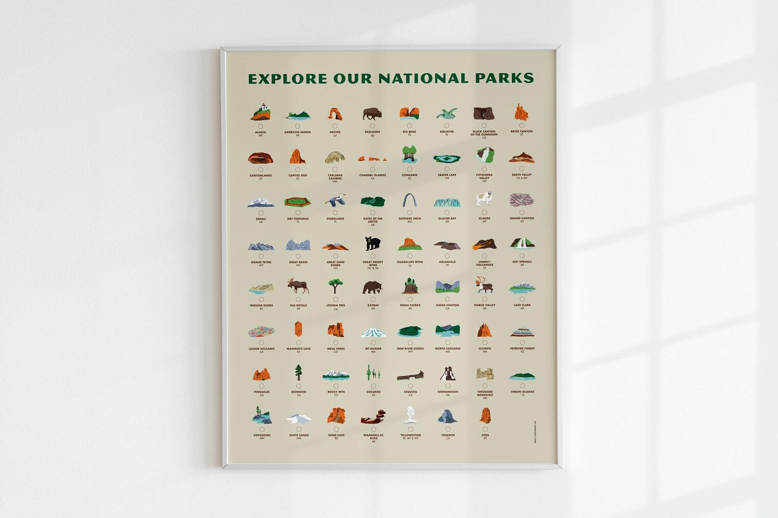 Natioal Parks Checklist Poster 16x20